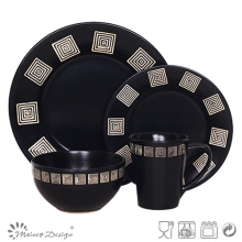 Square Design Black Ceramic Dinner Set